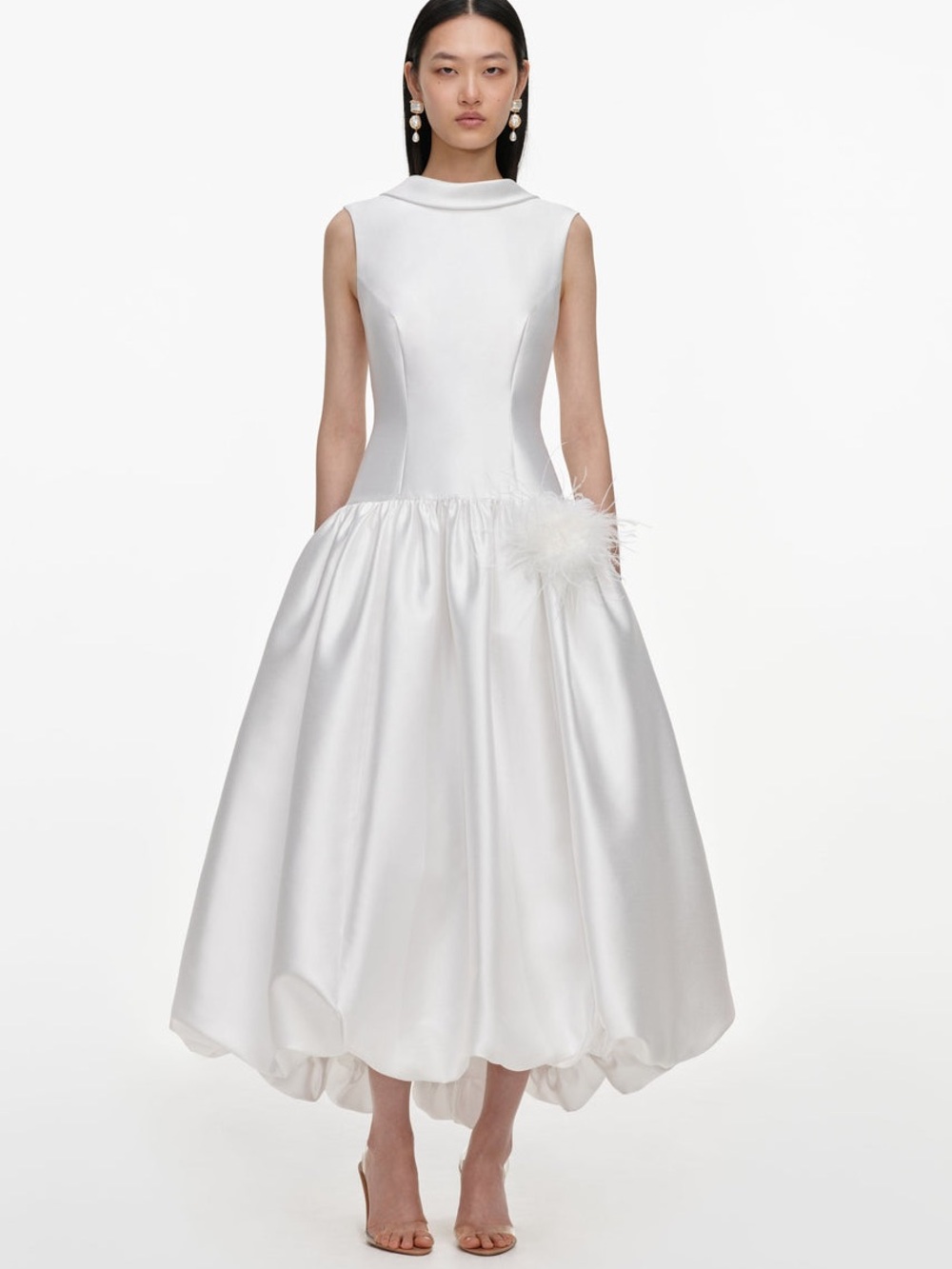 NWOT Self-Portrait WHITE TAFFETA BUBBLE HEM MIDI DRESS